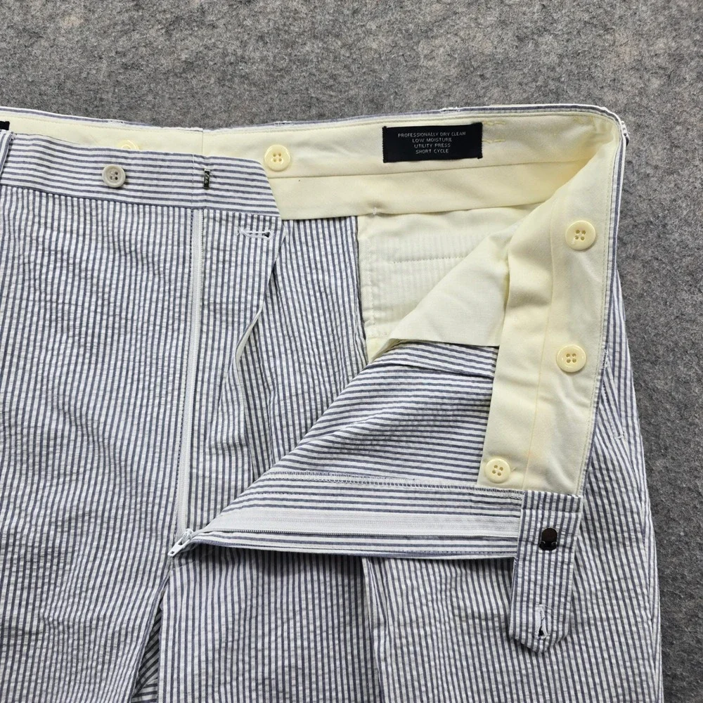 Jos A Bank Windsor Pants Mens 42 Blue White Seersucker Cotton Pleated Executive